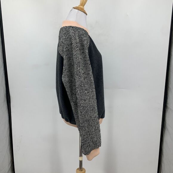 Rebecca Minkoff Jacket Womens L Large Grey Pink Herringbone Wool Blend Contrast - Picture 6 of 14